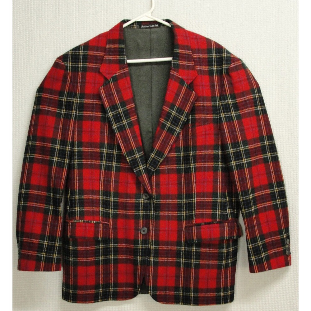 Vtg Woolrich Red Green Scotch Plaid Jacket 2 Button Blazer Wool Blend Womens Med
